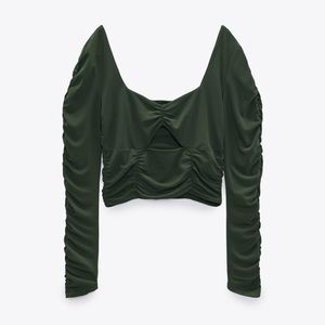 Zara Dark Green Ruched Long Sleeve Top